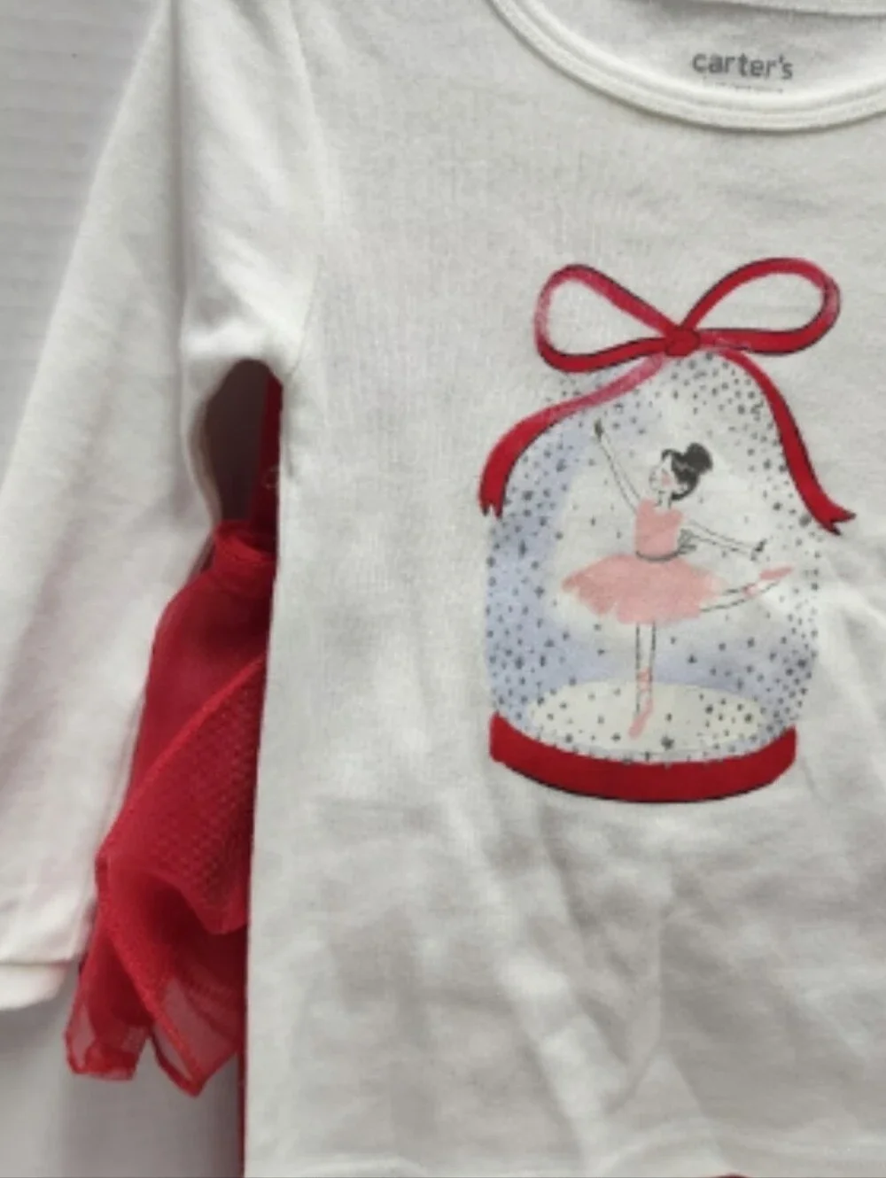 3T Carter's Girls 3pc Ballerina Red White Tutu Shirt Pants Xmas Pajama Set New